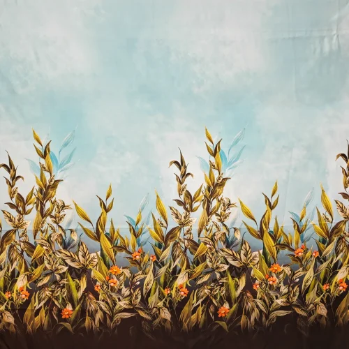 Mătase Matǎ Panou Floral Albastru
